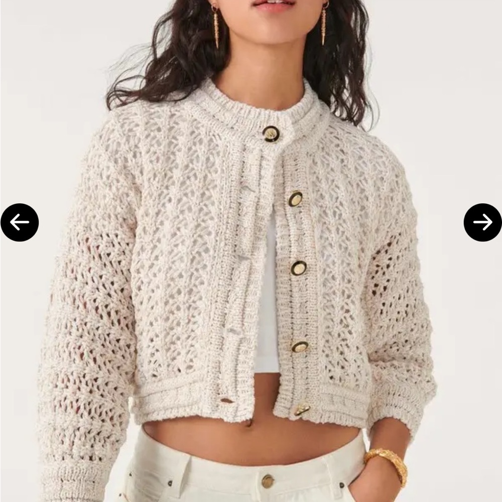ba&sh Cream Knit Button-Up Cardigan novela white beige sweater buttons chunky